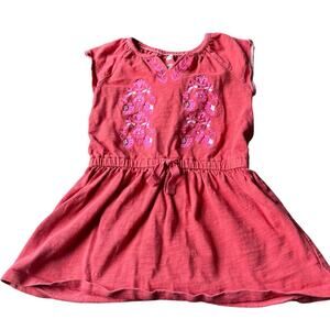 Tea Collectiom Red and Pink Floral Embroidered Short Sleeve Dress - 3